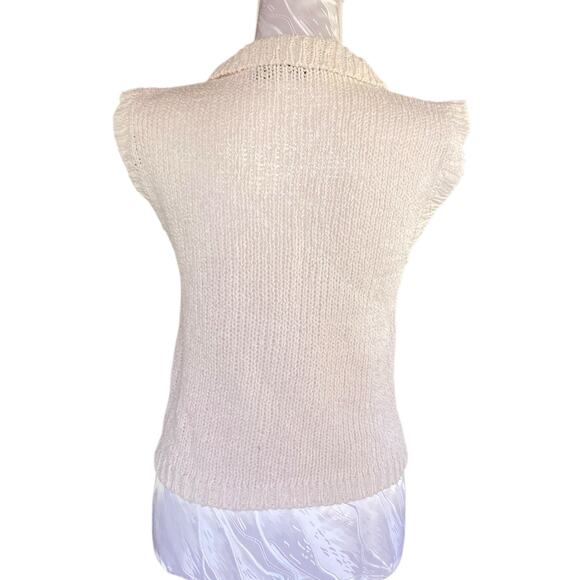 Vintage 90s Ivory Knit Button Down Coquette Cottage Sweater Vest Size Small - Picture 2 of 16